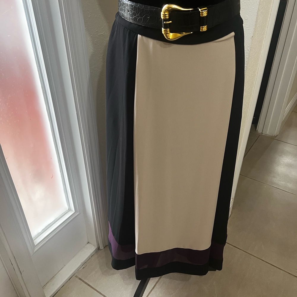 RACHEL Rachel Roy Black, Cream & Purple A-Line Skirt